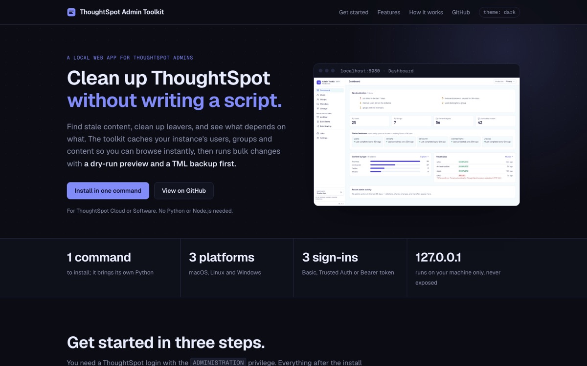Admin Toolkit site with a dashboard preview